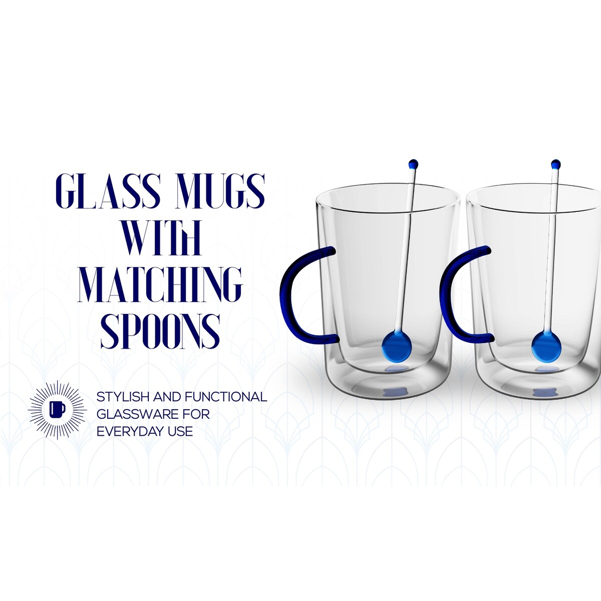 Elle Decor Double Wall Glass Coffee Mugs with Spoons Set of 2
