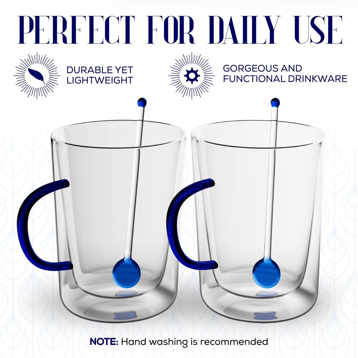Elle Decor Double Wall Glass Coffee Mugs with Spoons Set of 2