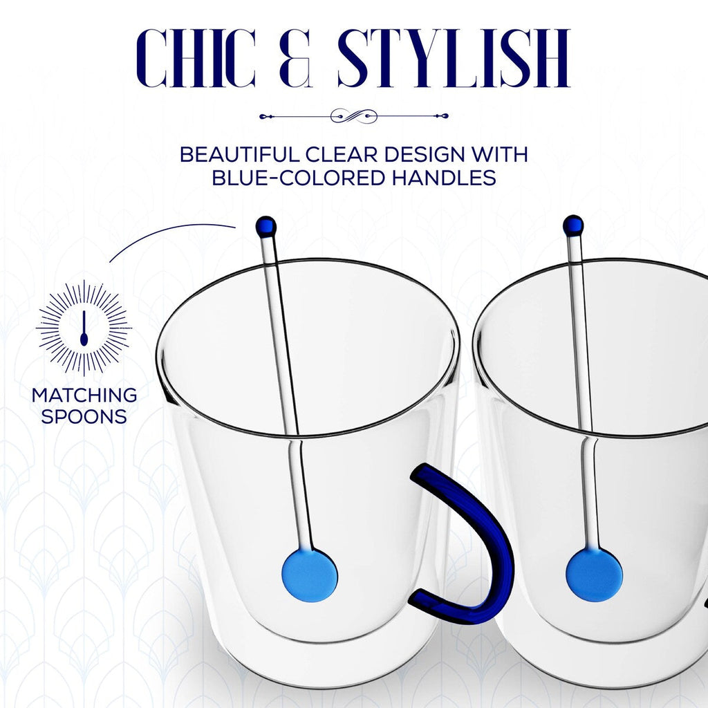 Elle Decor Double Wall Glass Coffee Mugs with Spoons Set of 2