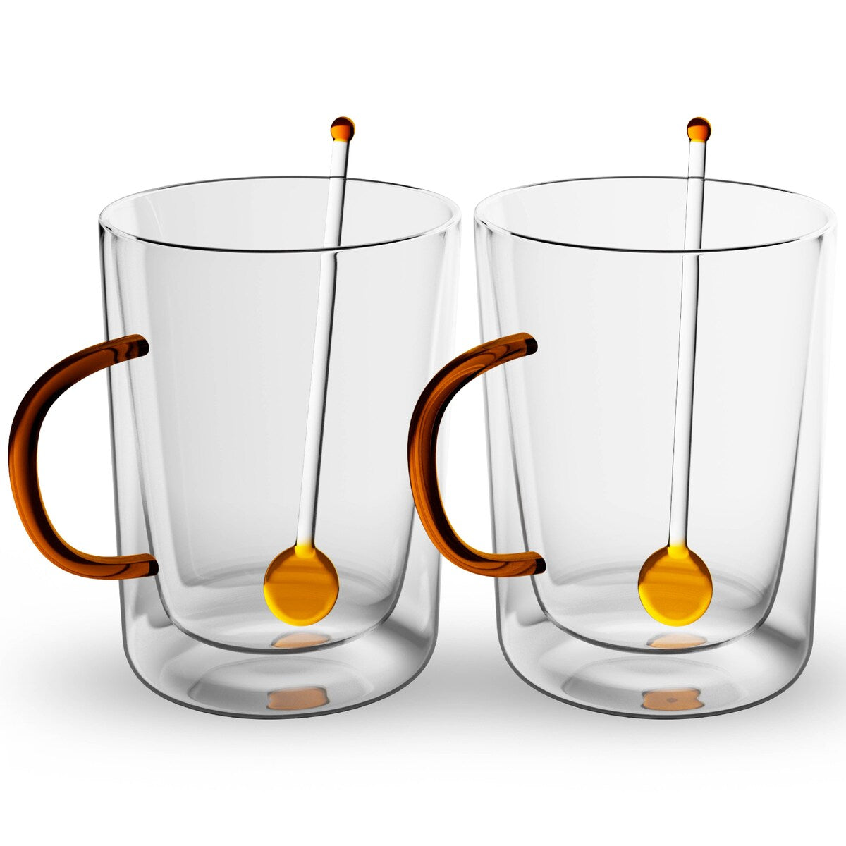 Elle Decor Double Wall Glass Coffee Mugs with Spoons Set of 2