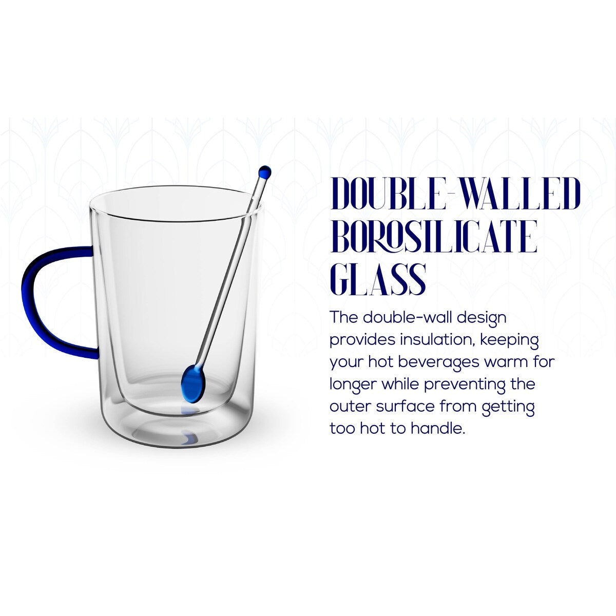 Elle Decor Double Wall Glass Coffee Mugs with Spoons Set of 2