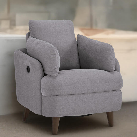 Emmett Swivel Manual Glider Recliner Chair, Gray Polyester, 2 Pillows