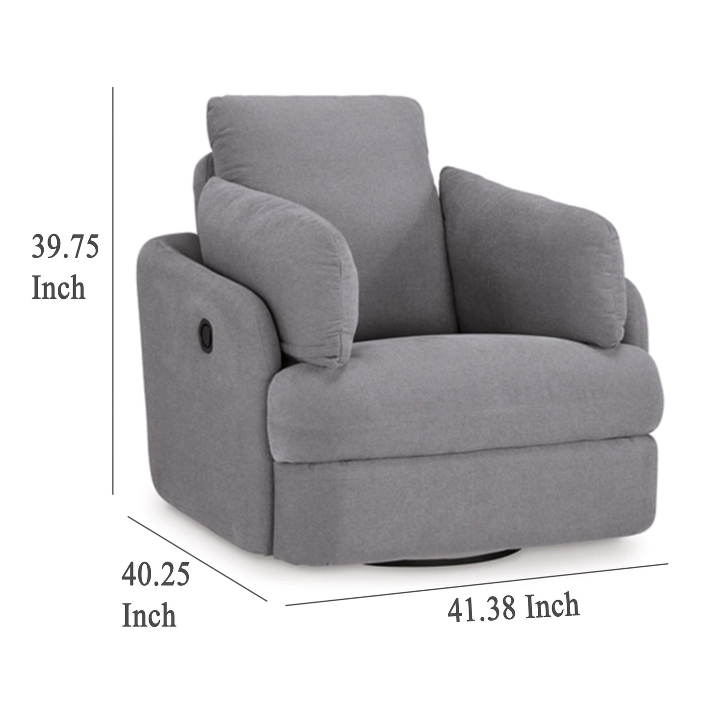 Emmett Swivel Manual Glider Recliner Chair, Gray Polyester, 2 Pillows