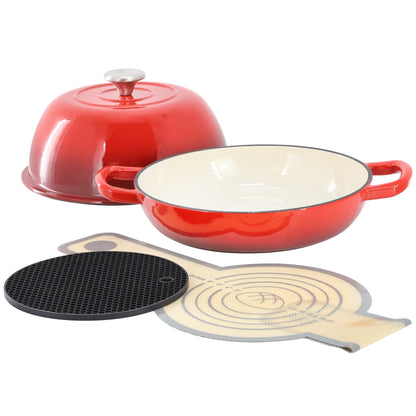 Enameled Cast Iron 6 Quart Bread Pan Includes Baking Mat in Red