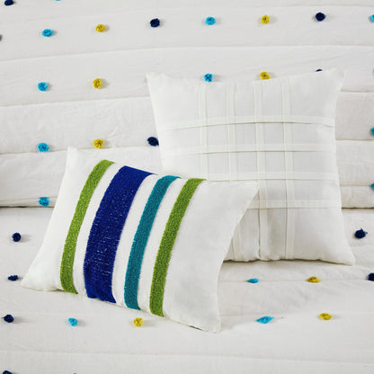 Intelligent Design Kids Ensley Pom Pom Cotton Jacquard Quilt Set with Throw Pillows