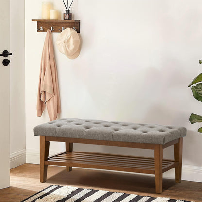 Entryway Shoe Bench Storage Bench Fabric Solid Wood, 43-inch Upholstered Bench for Living Room, Bedrooms