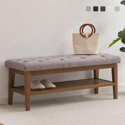 Entryway Shoe Bench Storage Bench Fabric Solid Wood, 43-inch Upholstered Bench for Living Room, Bedrooms