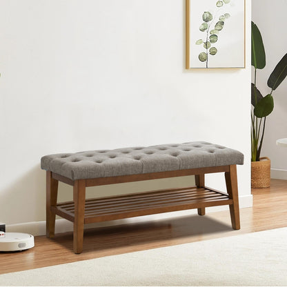 Entryway Shoe Bench Storage Bench Fabric Solid Wood, 43-inch Upholstered Bench for Living Room, Bedrooms