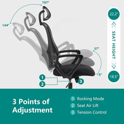 Ergonomic Mesh Office Chair, High Back Desk Chair with Armrests, Lumbar Support, Swivel Computer Task Chair