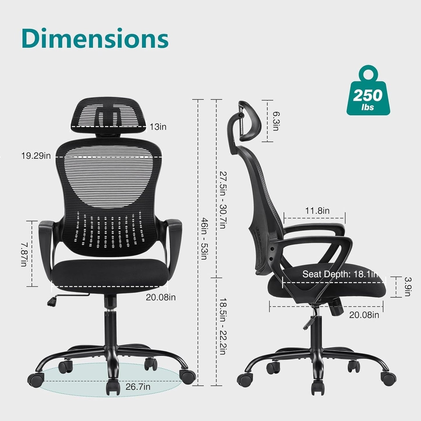Ergonomic Mesh Office Chair, High Back Desk Chair with Armrests, Lumbar Support, Swivel Computer Task Chair