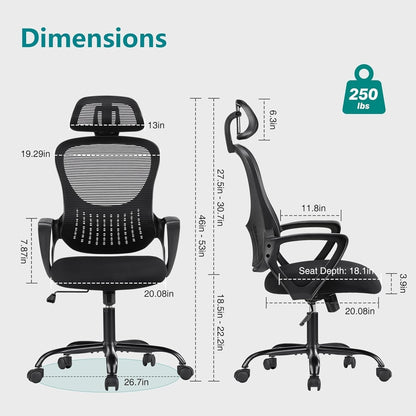 Ergonomic Mesh Office Chair, High Back Desk Chair with Armrests, Lumbar Support, Swivel Computer Task Chair