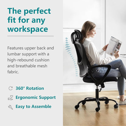 Ergonomic Mesh Office Chair, High Back Desk Chair with Armrests, Lumbar Support, Swivel Computer Task Chair
