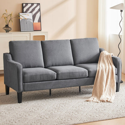 Erommy 3 Seat Sofa, 72 Sofa Couch for Living Room, Modern Fabric Couch with 4 Wood Legs, 2 Metal Support Rods for Bedroom
