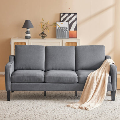 Erommy 3 Seat Sofa, 72 Sofa Couch for Living Room, Modern Fabric Couch with 4 Wood Legs, 2 Metal Support Rods for Bedroom