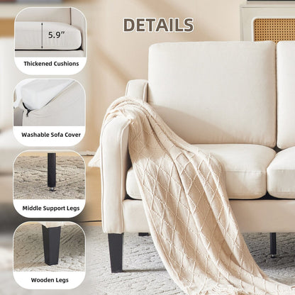 Erommy 3 Seat Sofa, 72 Sofa Couch for Living Room, Modern Fabric Couch with 4 Wood Legs, 2 Metal Support Rods for Bedroom