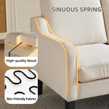 Erommy 3 Seat Sofa, 72 Sofa Couch for Living Room, Modern Fabric Couch with 4 Wood Legs, 2 Metal Support Rods for Bedroom