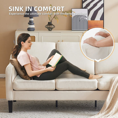 Erommy 3 Seat Sofa, 72 Sofa Couch for Living Room, Modern Fabric Couch with 4 Wood Legs, 2 Metal Support Rods for Bedroom