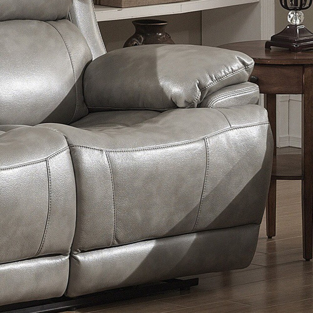 Estella Grey Italian Leather Contemporary Power Reclining Sofa