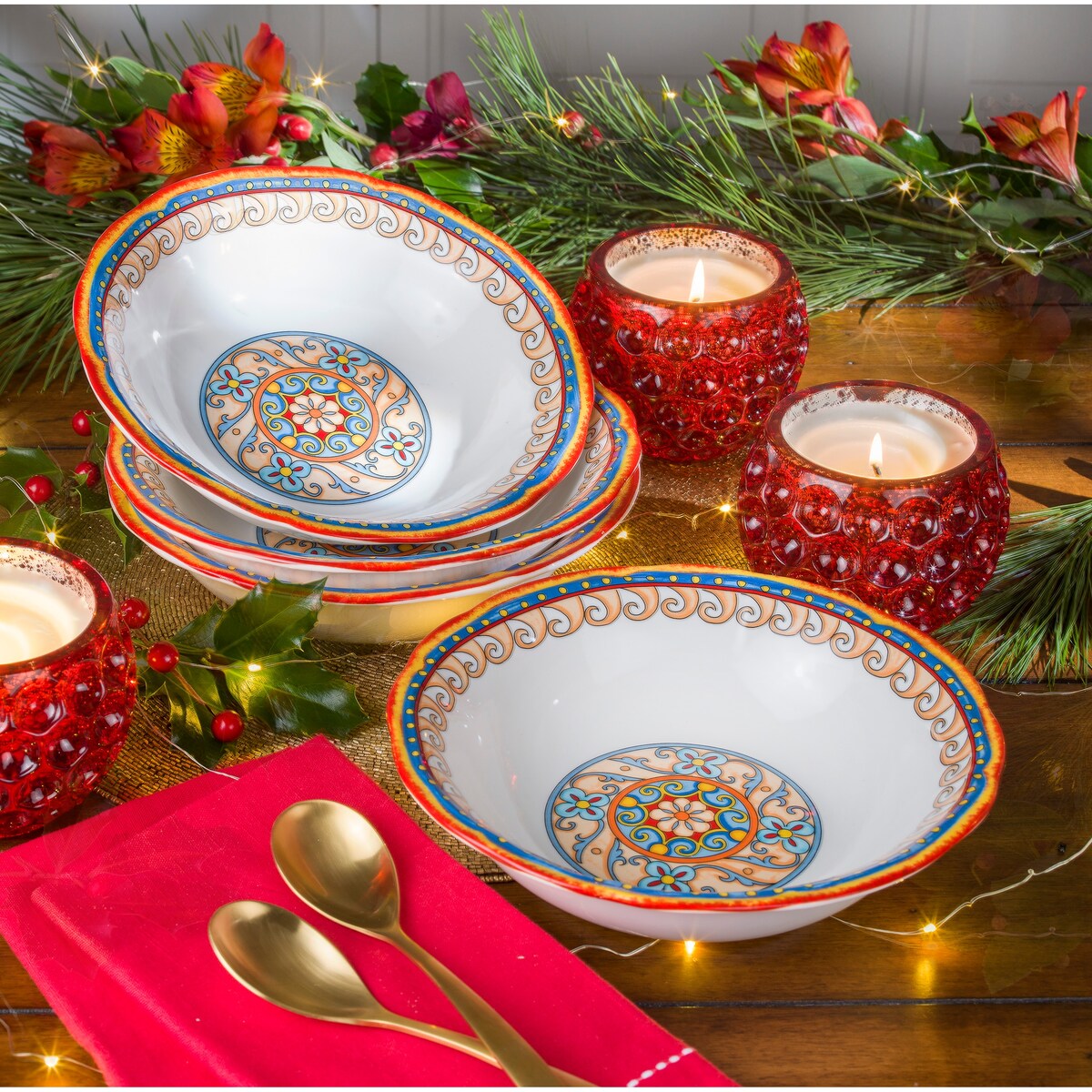 Euro Ceramica Duomo 4 Piece 8.5 Stoneware Pasta Bowl Set - 8.5 in. x 8.5 in. x 2.24 in.
