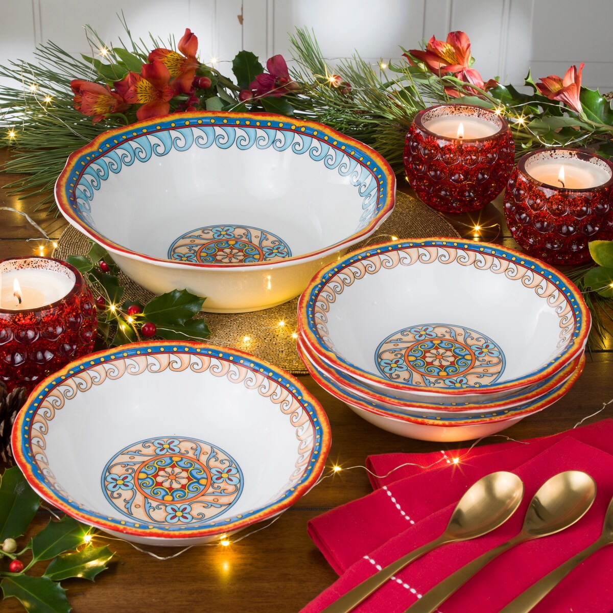 Euro Ceramica Duomo 4 Piece 8.5 Stoneware Pasta Bowl Set - 8.5 in. x 8.5 in. x 2.24 in.