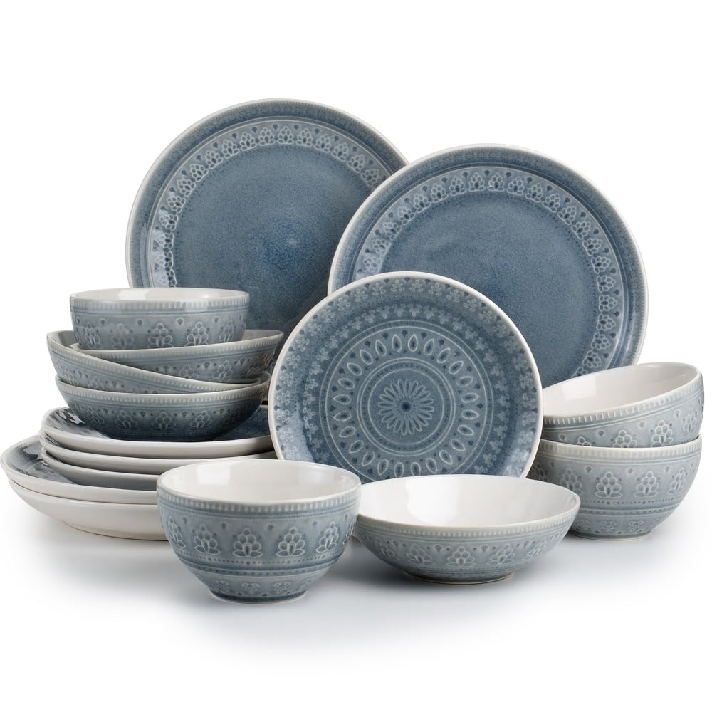 Euro Ceramica Fez 16 Piece Double Bowl Dinnerware Set