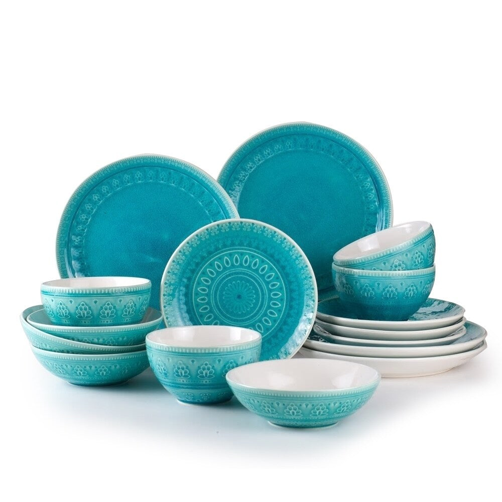 Euro Ceramica Fez 16 Piece Double Bowl Dinnerware Set