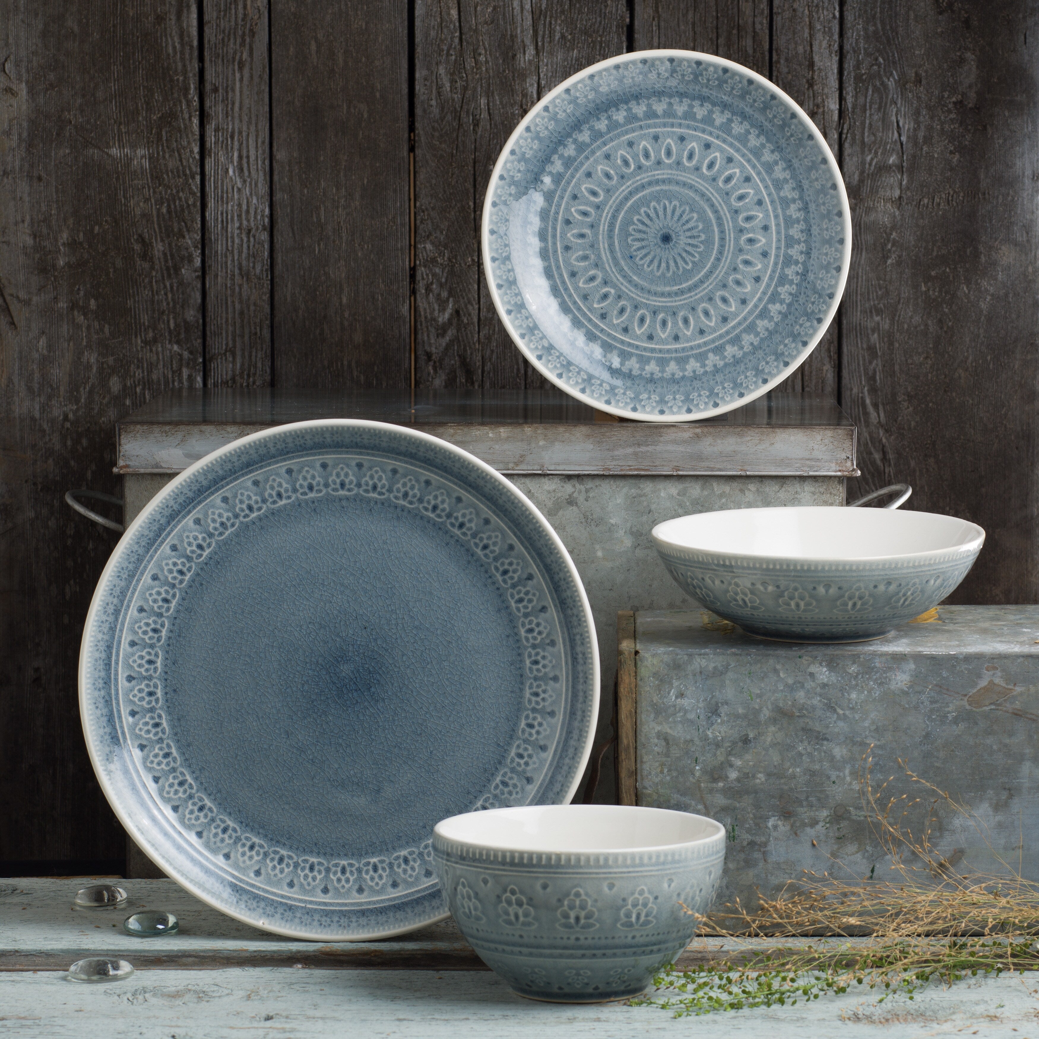 Euro Ceramica Fez 16 Piece Double Bowl Dinnerware Set
