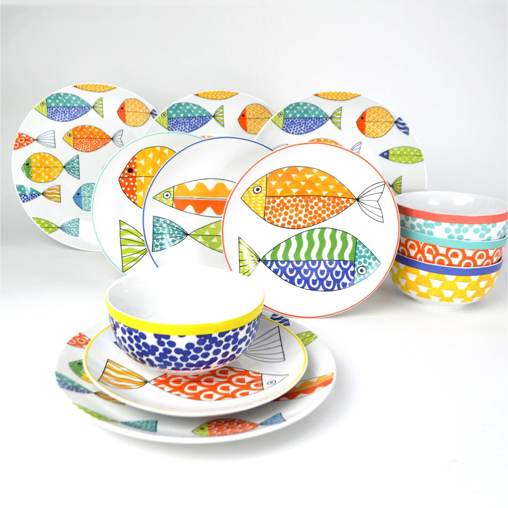 Euro Ceramica FreshCatch 12 Piece Dinnerware Set - Service for 4