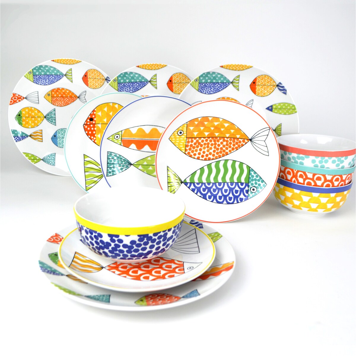 Euro Ceramica FreshCatch 12 Piece Dinnerware Set - Service for 4