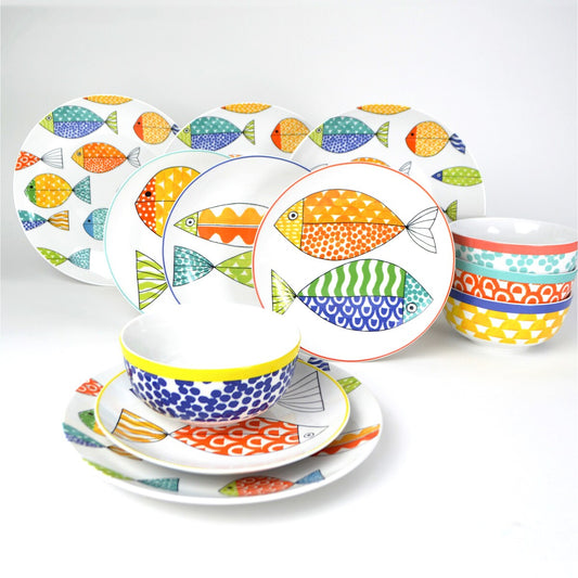 Euro Ceramica FreshCatch 12 Piece Dinnerware Set - Service for 4
