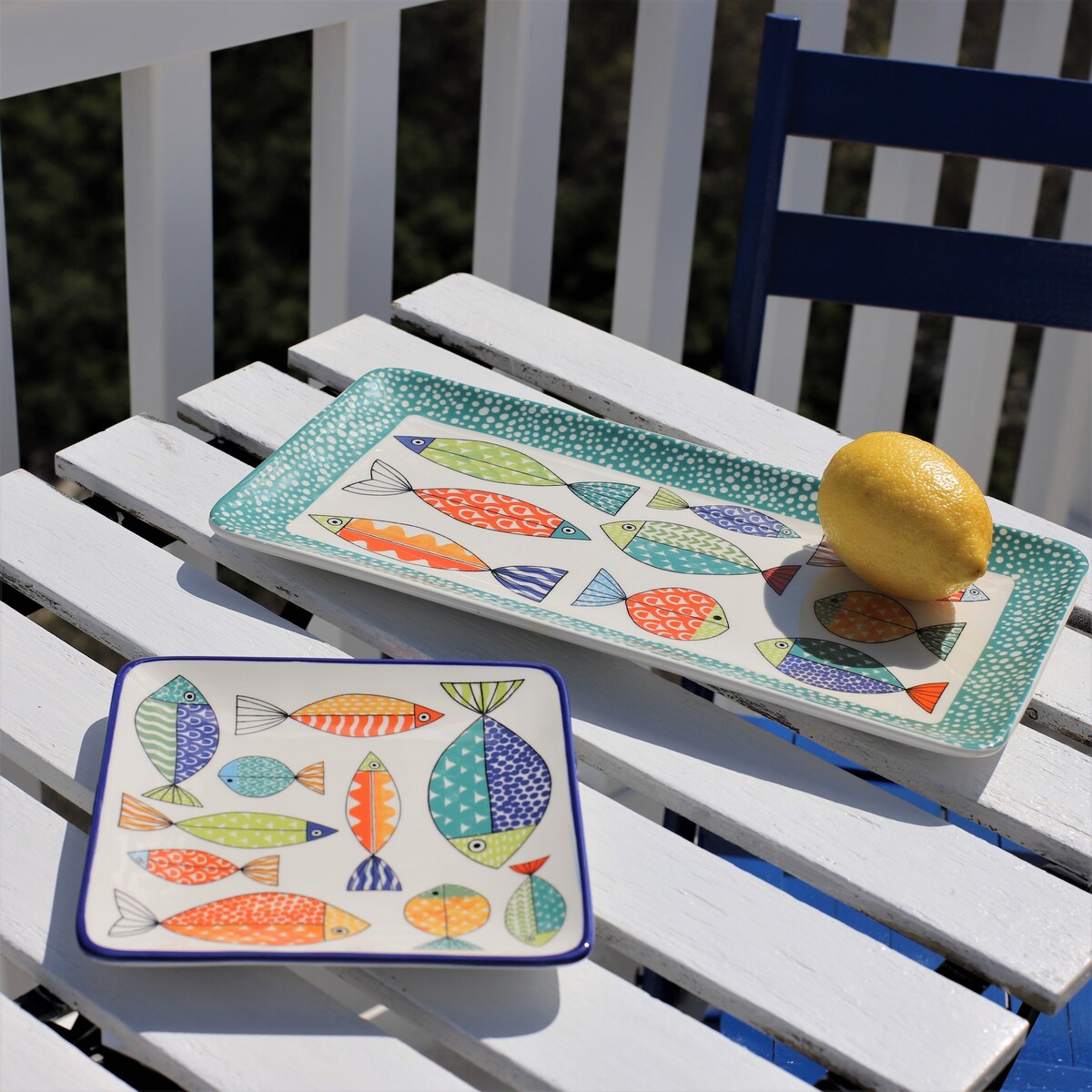Euro Ceramica FreshCatch 4 Piece Square Canape Plates Set - 7.28 in. x 7.28 in. x 0.87 in.