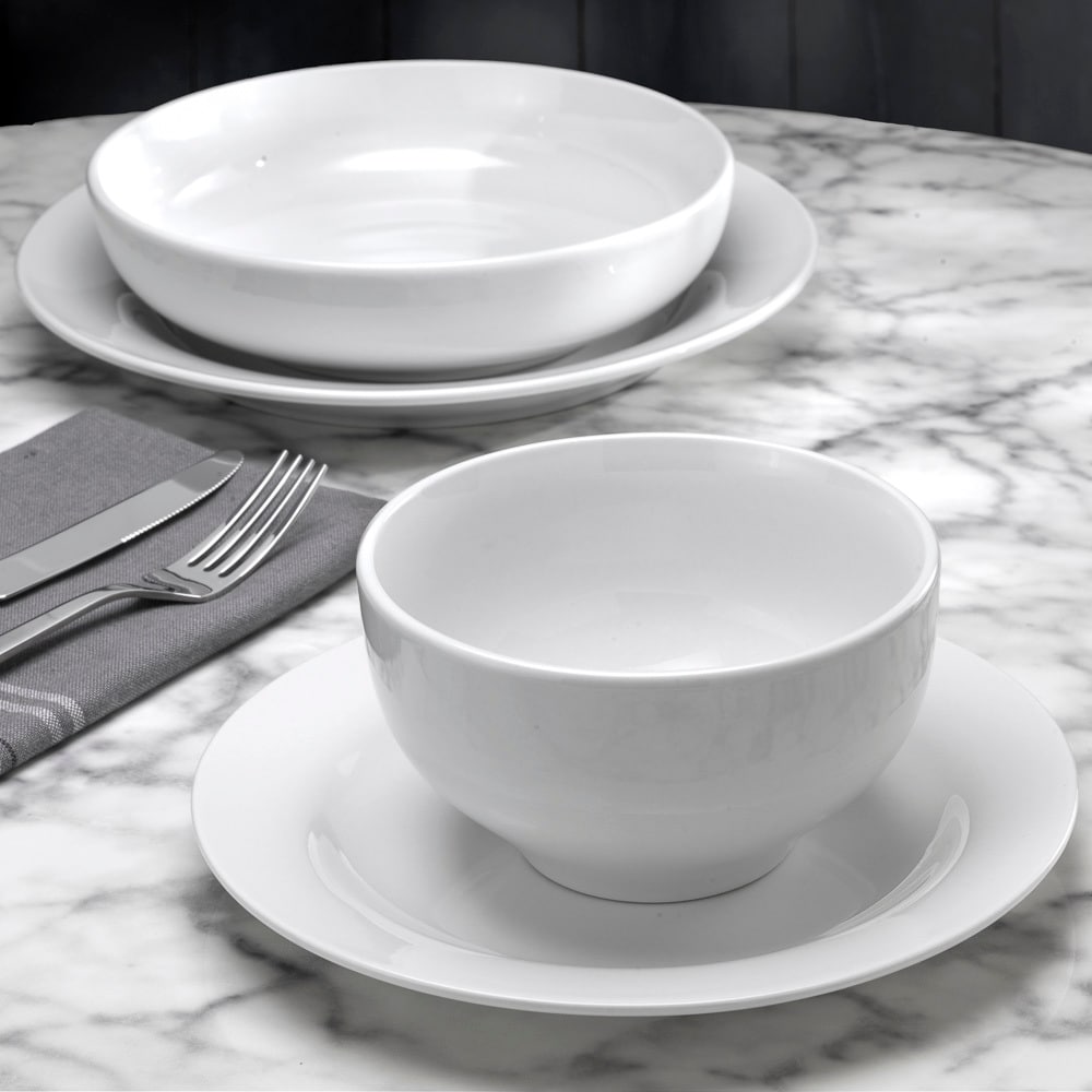 Euro Ceramica Mont Blanc 16 Piece Double Bowl Rim Shape Dinnerware Set