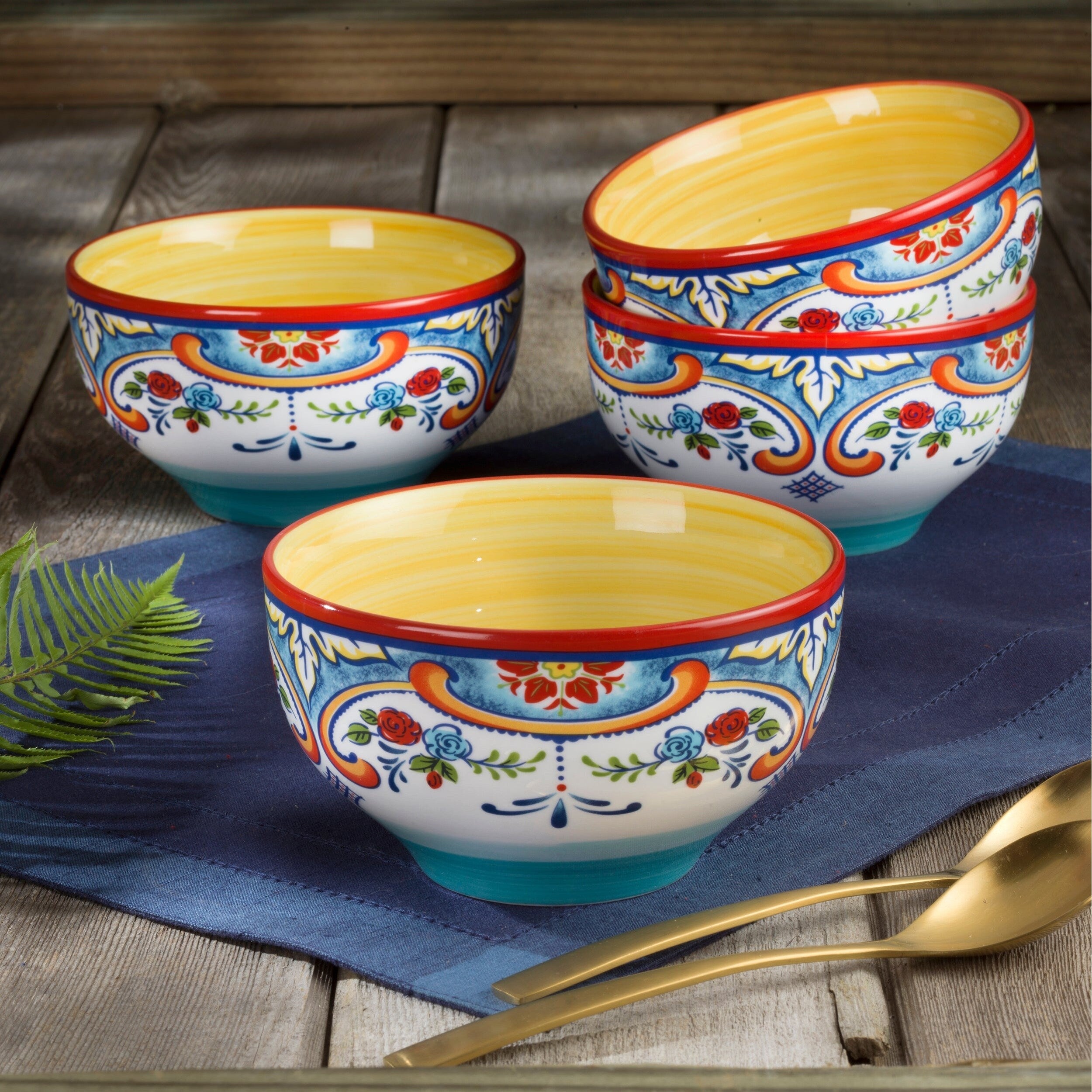 Euro Ceramica Zanzibar 4 Piece Cereal Bowl Set - 5.51 in. x 5.51 in. x 3 in.