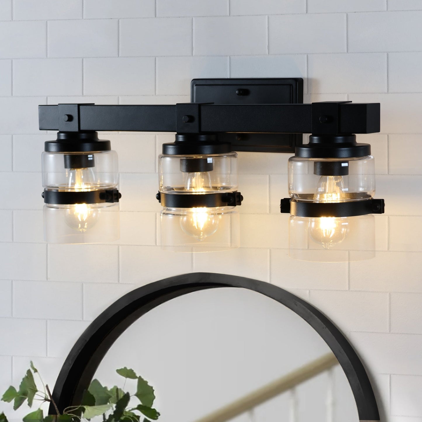 ExBrite Farmhouse 3-lights Bathroom Dimmable Iron Black Vanity Lights Wall Sconces