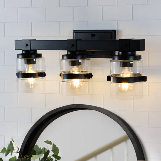 ExBrite Farmhouse 3-lights Bathroom Dimmable Iron Black Vanity Lights Wall Sconces