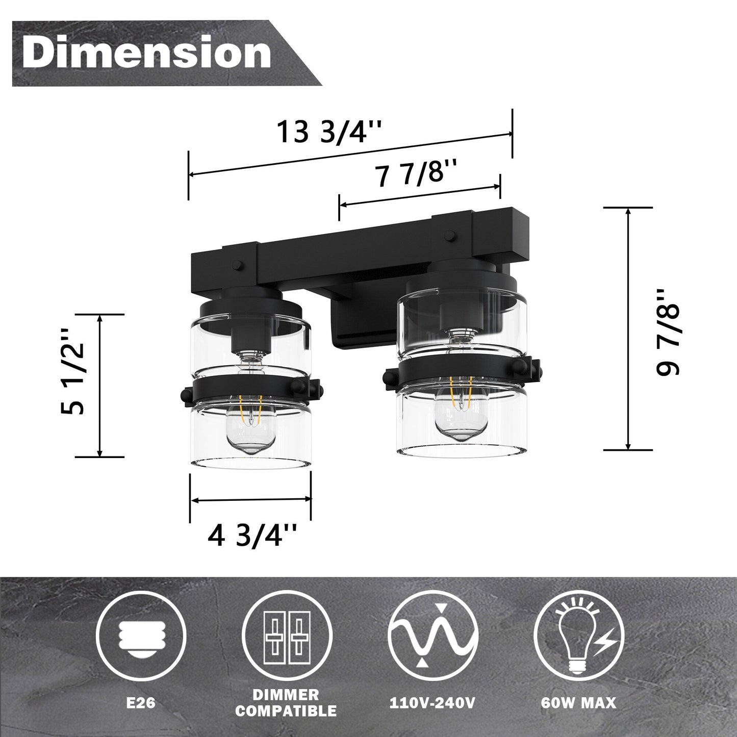 ExBrite Farmhouse 3-lights Bathroom Dimmable Iron Black Vanity Lights Wall Sconces