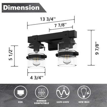 ExBrite Farmhouse 3-lights Bathroom Dimmable Iron Black Vanity Lights Wall Sconces