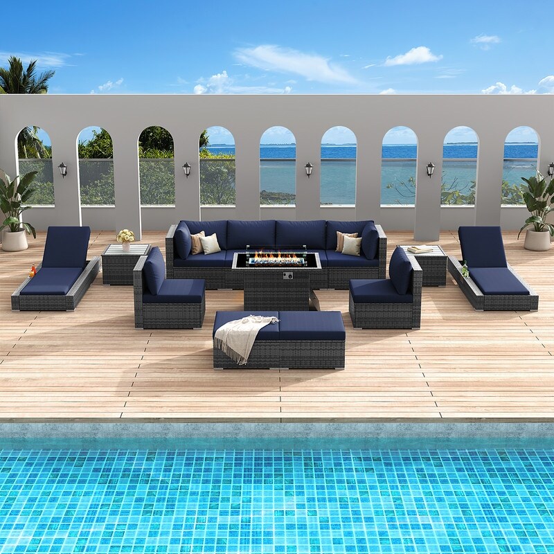 FINCATI 13 Pcs Patio Outdoor Wicker Furniture Sectional Sofa Set with Lounge Chair