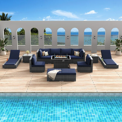 FINCATI 13 Pcs Patio Outdoor Wicker Furniture Sectional Sofa Set with Lounge Chair