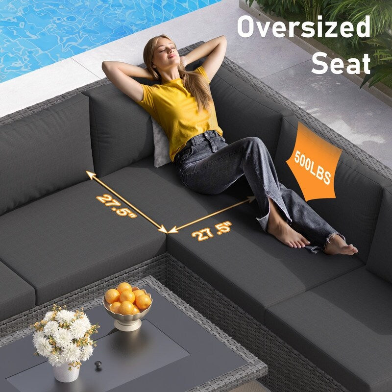 FINCATI 13 Pcs Patio Outdoor Wicker Furniture Sectional Sofa Set with Lounge Chair