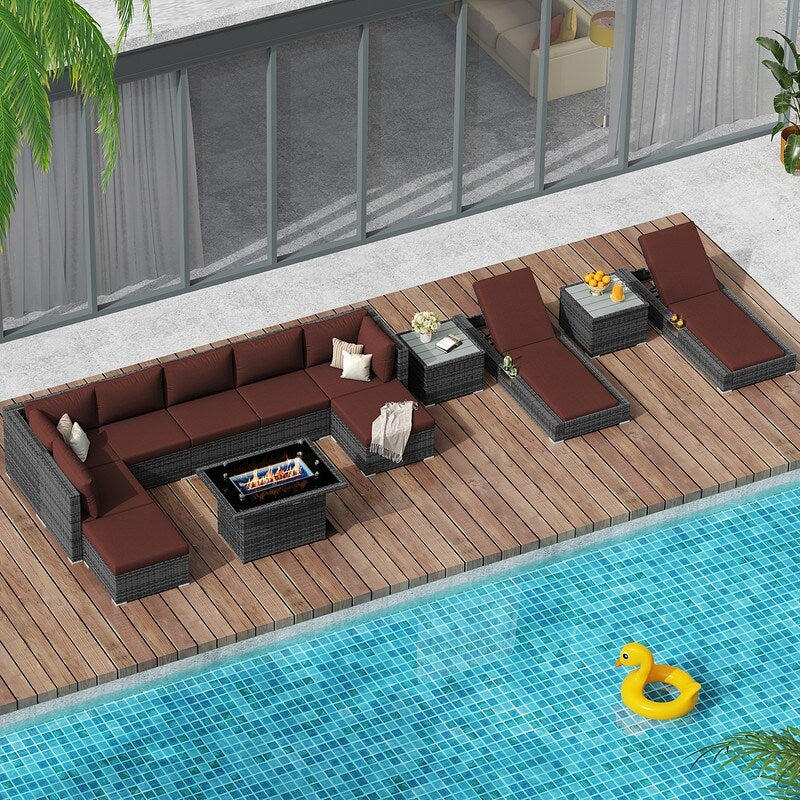 FINCATI 13 Pcs Patio Outdoor Wicker Furniture Sectional Sofa Set with Lounge Chair