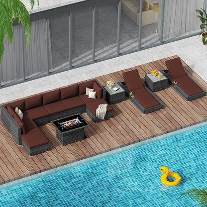 FINCATI 13 Pcs Patio Outdoor Wicker Furniture Sectional Sofa Set with Lounge Chair