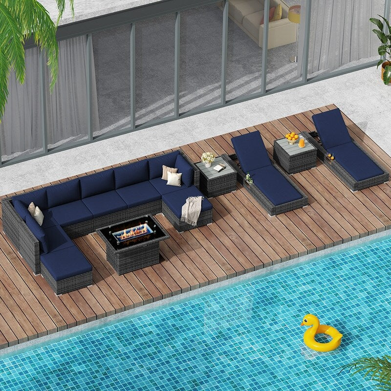 FINCATI 13 Pcs Patio Outdoor Wicker Furniture Sectional Sofa Set with Lounge Chair