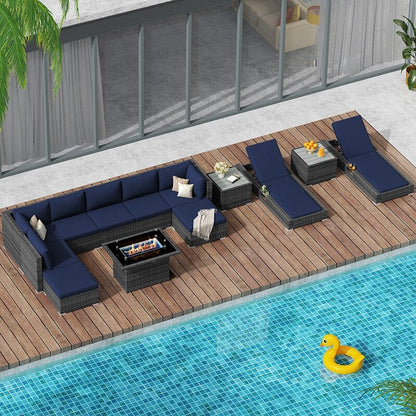 FINCATI 13 Pcs Patio Outdoor Wicker Furniture Sectional Sofa Set with Lounge Chair