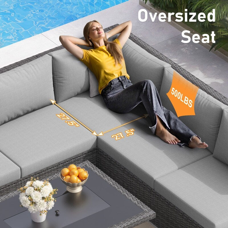 FINCATI 13 Pcs Patio Outdoor Wicker Furniture Sectional Sofa Set with Lounge Chair