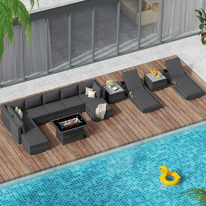 FINCATI 13 Pcs Patio Outdoor Wicker Furniture Sectional Sofa Set with Lounge Chair