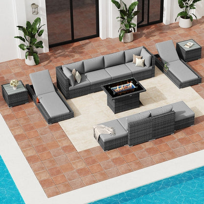FINCATI 13 Pcs Patio Outdoor Wicker Furniture Sectional Sofa Set with Lounge Chair