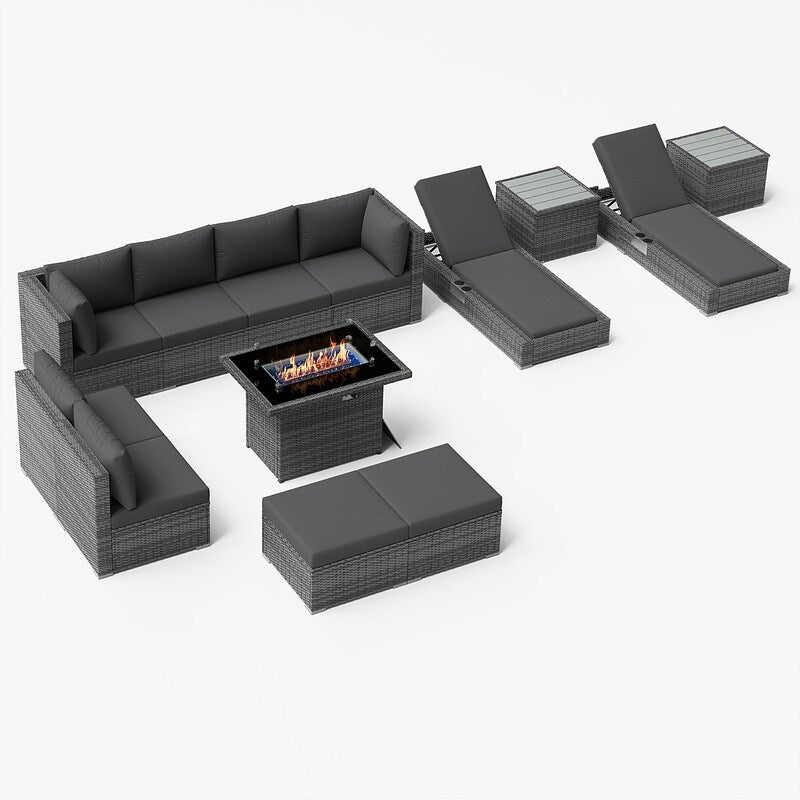FINCATI 13 Pcs Patio Outdoor Wicker Furniture Sectional Sofa Set with Lounge Chair