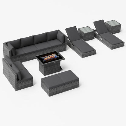 FINCATI 13 Pcs Patio Outdoor Wicker Furniture Sectional Sofa Set with Lounge Chair