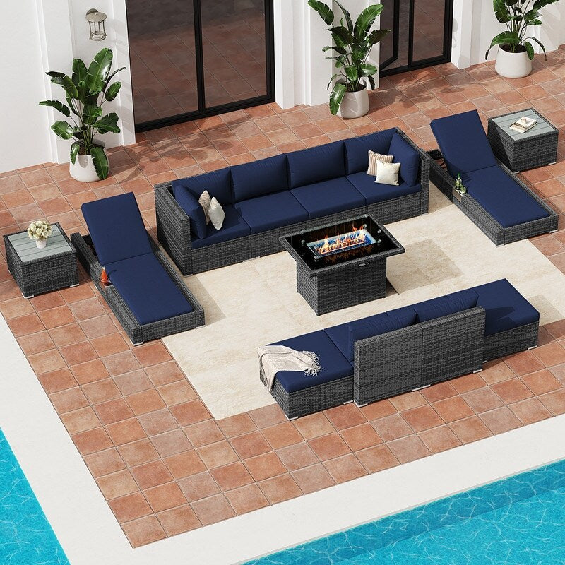 FINCATI 13 Pcs Patio Outdoor Wicker Furniture Sectional Sofa Set with Lounge Chair